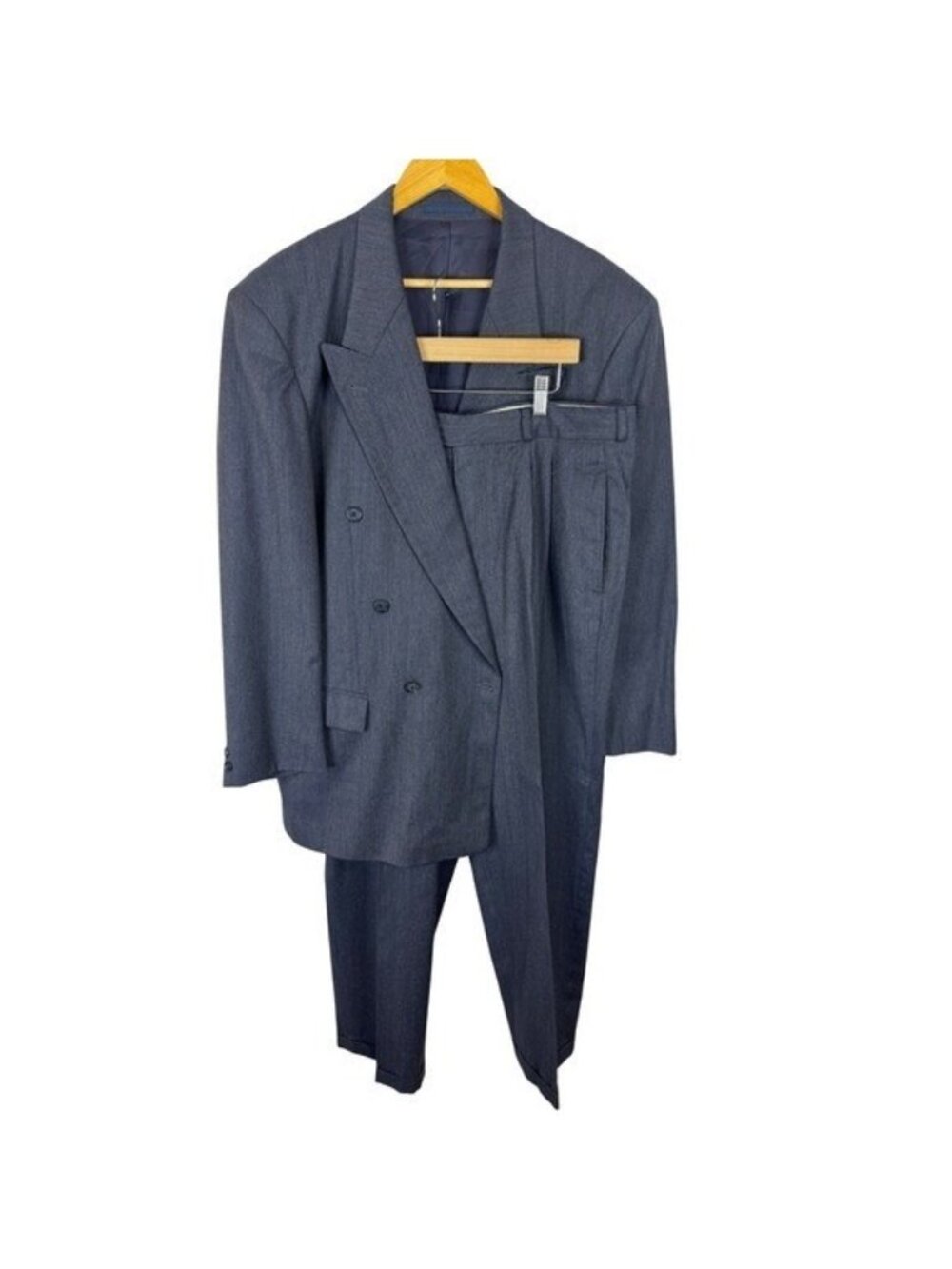 Strellson Mens 46R 36X34 Double Breasted Wool Suit Blue Grey Cernobbio-Lac